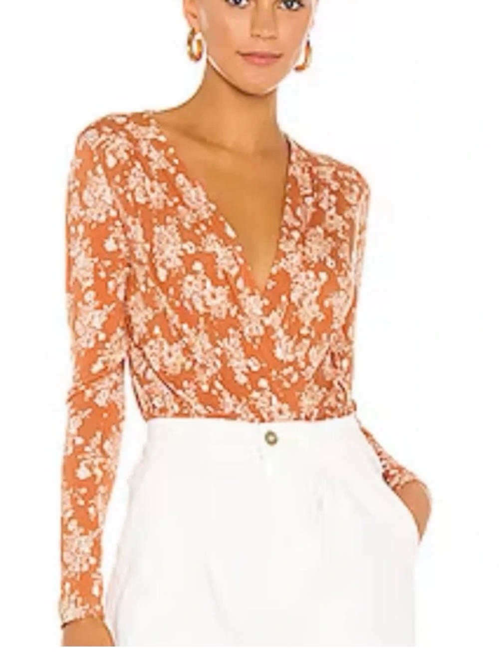 Free people intimately bodysuit Floral Wrap-Style Long Sleeve in Rust copper